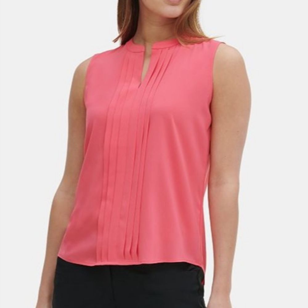 Calvin Klein Orange Sleeveless Pleated Blouse
